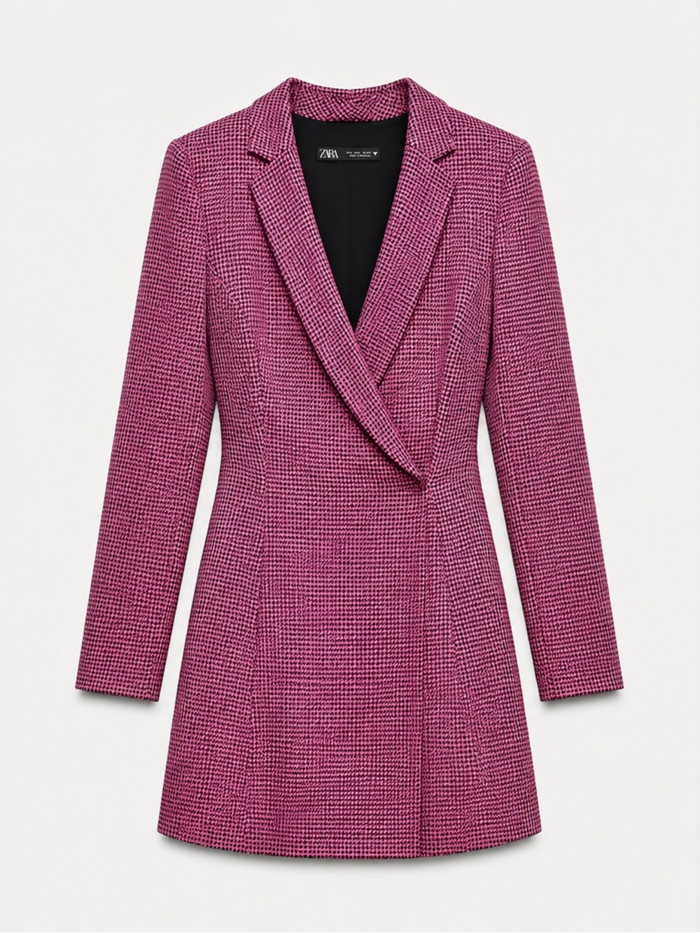 Zara Pink and Black Houndstooth Wrap-Front Dress (Size L)